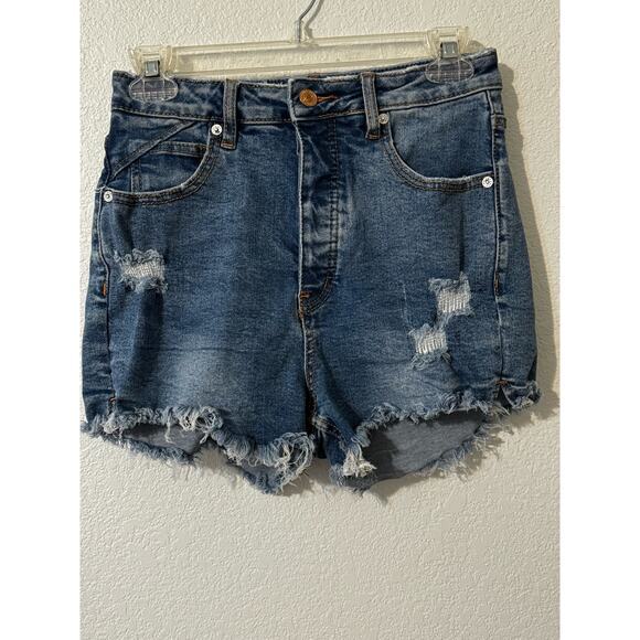 We The Free Women's Blue Jean Cut-Off Style Shorts Button Fly Distressed Size 27 - Picture 1 of 9